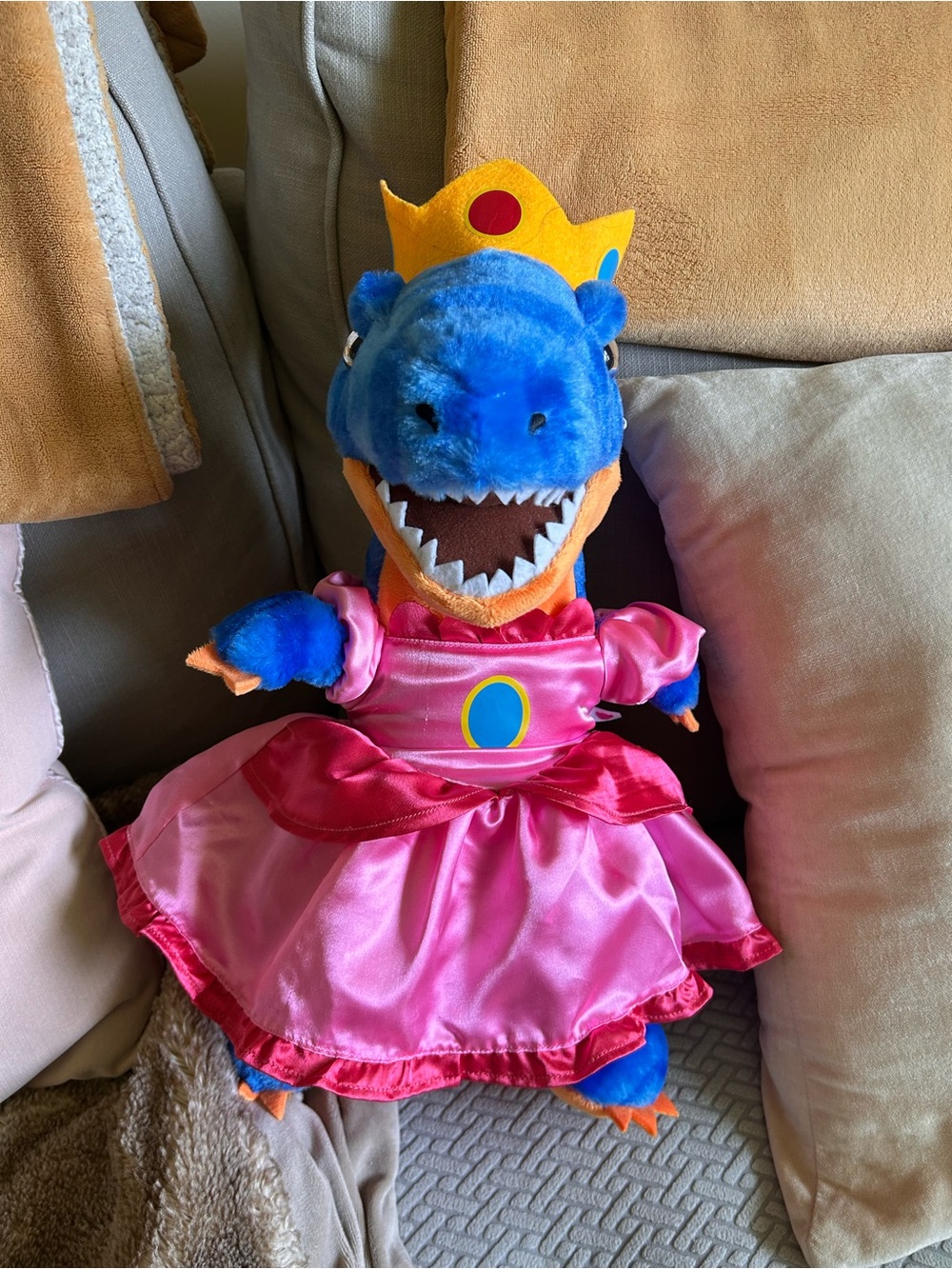Build-a-Bear Blue T-Rex Plush in Princess Peach Outfit